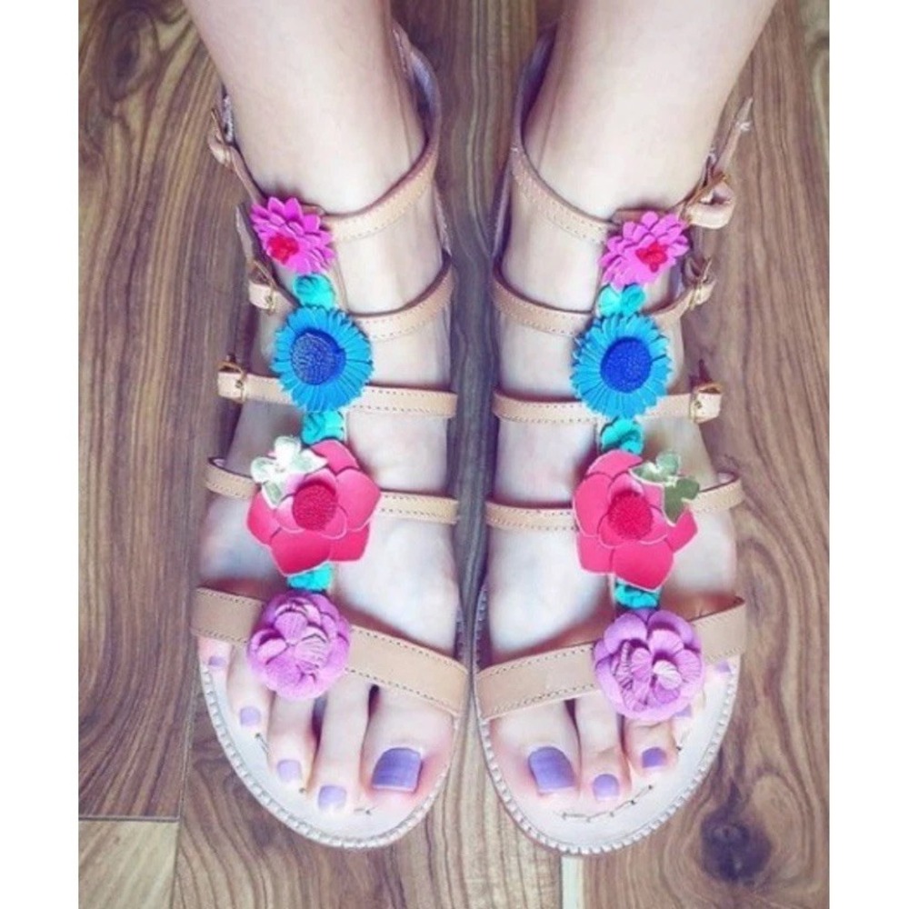 Kate Spade New York Sadia Leather Floral Appliqué Sandals Women's 10M Brand New